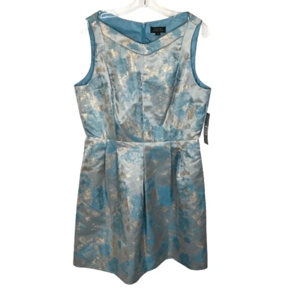 NWT Tahari ASL Womens Size 14 Turquoise Blue Gold Modern Metallic Mini Dress NEW - Picture 1 of 4